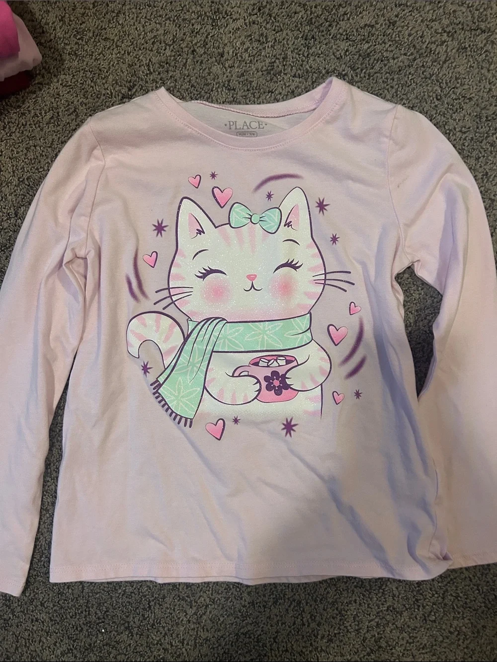 Kids Long Sleeve Pink Cat & Sweets Pajama Top - Girls